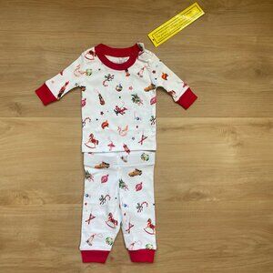NWT LAKE Newborn Long-Long Set Pajamas Christmas Print Size 0-3 Months
